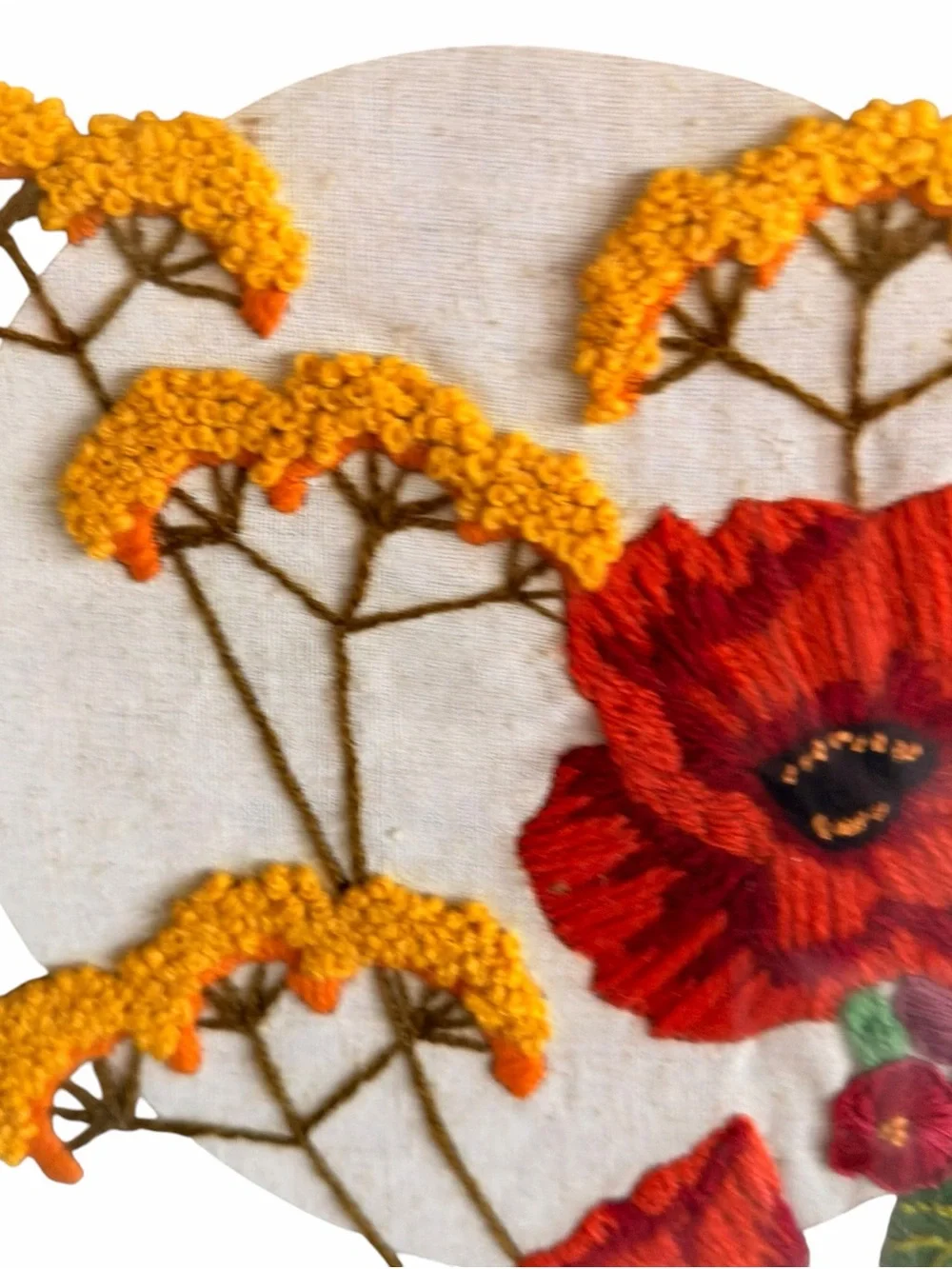 Vintage Crewel Embroidery Flowers Glass Framed Wall Art